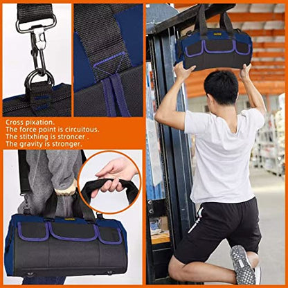 FASTECH 20 Inch Heavy Duty Tools Bag with Wide Mouth for Tool Storage, Carrier and Organizer,Tote Bag for Men/Women, Wide Mouth Tool Bags With Inside Pockets (20 Inch) - size: 20in