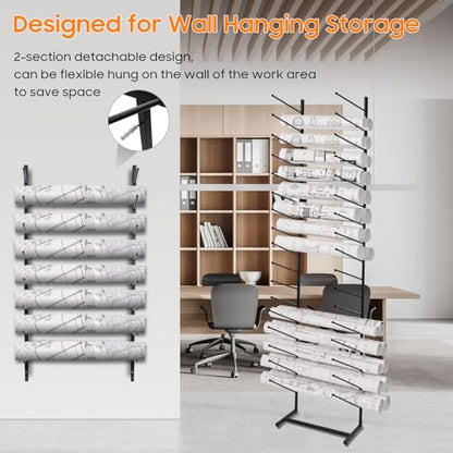 Blueprint Storage Rack,16-Tier Metal Poster Display Rack Wall Mount Blueprint Holder for Office Construction Engineering Vertical Poster Storage for Roll of Drawing Art Paper