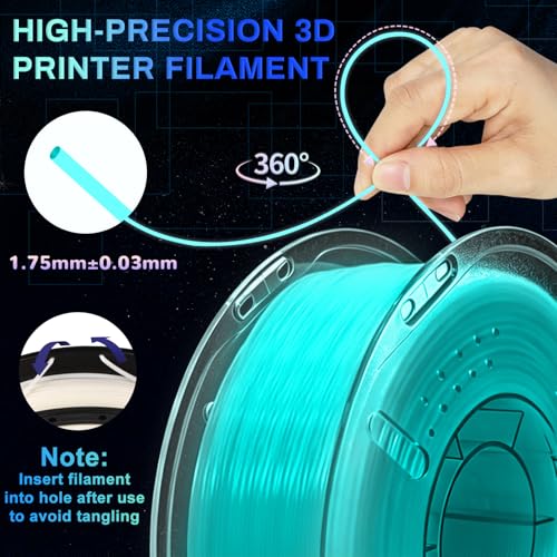 Glow in The Dark PLA+ 3D Printer Filament 1.75mm, Stronger Lighting Effect & Long-Lasting Glow, Luminous Bright 3D Printing Filament for Most 3D Printer - 1kg Spool(Glow Bluegreen) - color: Blue-green