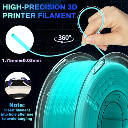 Glow in The Dark PLA+ 3D Printer Filament 1.75mm, Stronger Lighting Effect & Long-Lasting Glow, Luminous Bright 3D Printing Filament for Most 3D Printer - 1kg Spool(Glow Bluegreen) - color: Blue-green
