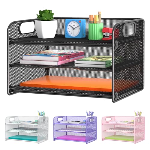 Samstar 3 Tier Letter Tray Paper Organizer with Handle, Mesh Desk Organizer Paper Sorter File Rack Shelves, Black - color: Black 3 Tier Pack of 1