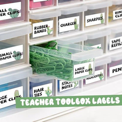 42 Pieces Teacher Toolbox Labels Tool Box Storage Label Classroom Supply Decor for Back to School Teachers Classroom Organization (Catcus) - style: Catcus
