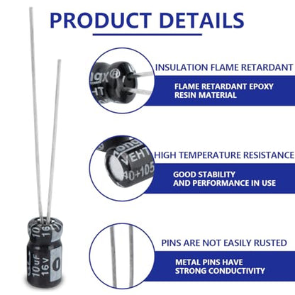 50 Pcs Electrolytic Capacitor 10uF 16V Aluminum Radial Electrolytic Capacitors - style: 16V 10uF