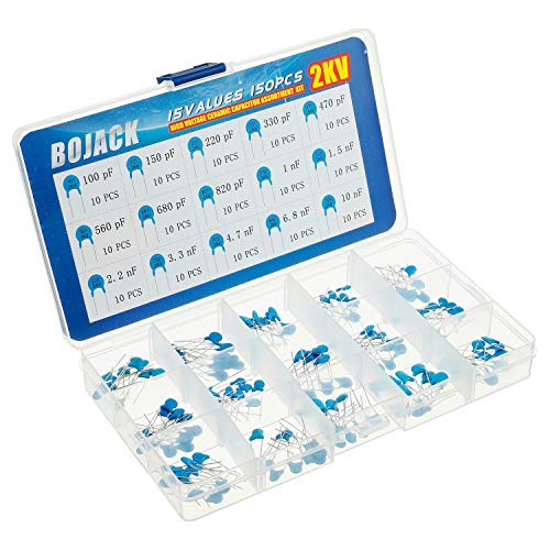 BOJACK 15 Values 150 Pcs 2KV / 100 pF to 10 nF High Voltage DIP Ceramic Capacitor Assortment Kit - size: 2 KV