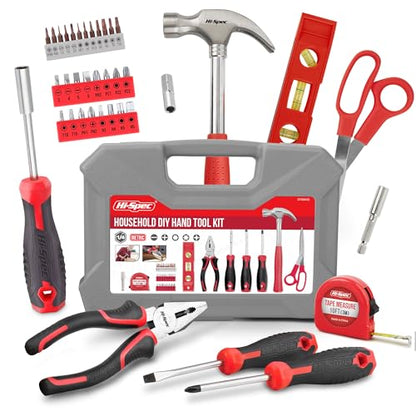 Hi-Spec Household Starter Tool Kit with Compact Carry Toolbox, Red - color: Red