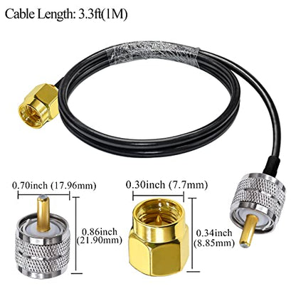 TUOLNK RG58 SMA to UHF PL259 Jumper Cable, 3.3ft(1M) SMA Male to SO239 Male Antenna Pigtail, Low Loss 50 Ohm Coax for CB & Ham Radio - size: 3.3ft
