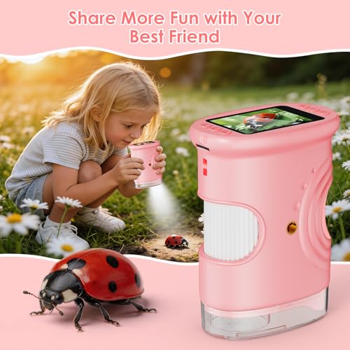 4K 1000X Handheld Digital Microscope for Kids with 2.0" IPS Screen(Pink) - color: Pink