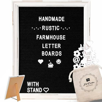 Black Felt Letter Board Baby Announcement Sign with Rustic Wood White Frame - Rustic Farmhouse Letter Board Sign with Stand - 12x16 Felt Board Changeable Message Board with 350 Letter Set - color: Black, size: 12x16 inches