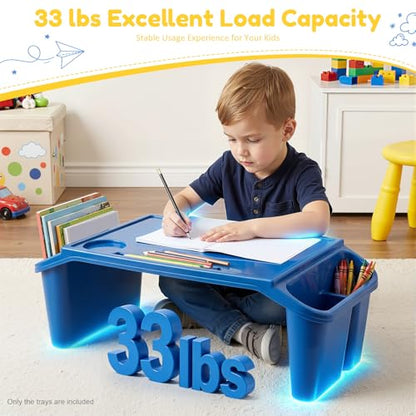 6 Pack Kids Lap Desk, Portable Activity Tray with Side Storage, Stackable Plastic Breakfast Laptop Trays for Home, Classroom, Daycare (Red+Blue+Yellow)