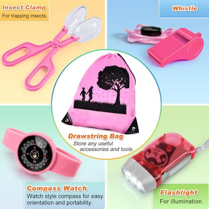 Bug Catcher Kit & Outdoor Explorer Kit for Kids, 10 Pcs Bug Catching Kit - color: Pink