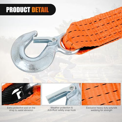Nilight Tow Strap with Safety Hooks 2”x20’10,000LBS Breaking Strength - color: 2in x 20ft Strap with Hooks