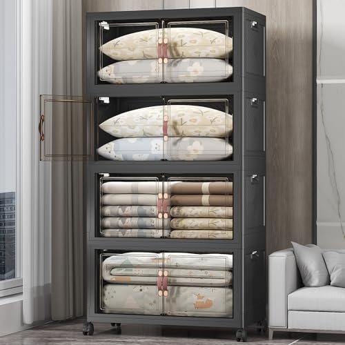 UAMFURI Stackable Storage Bins, 700QT Collapsible Drawers with 1 Lid - color: Dark-175QT, size: 4Pack with 1 top lid