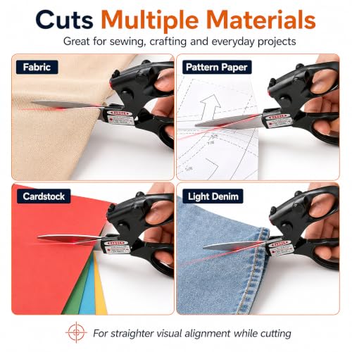 Laser Scissors Kit with Soft Tape Measure & Tailor Chalk Set, Laser Guided Scissors Sewing Guide for Fabric Cutting, Quilting, Dressmaking, Paper, Patterns & DIY Crafts