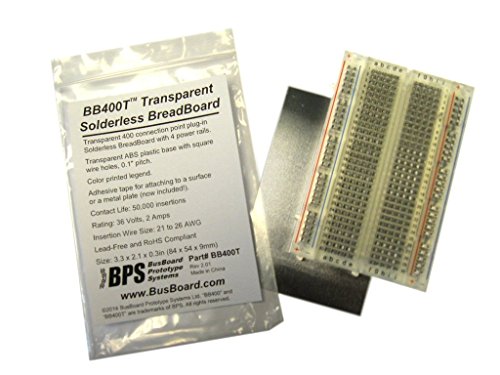 BB400T Transparent Solderless Plug-in BreadBoard, 400 tie-Points, 4 Power Rails, with Metal Backing Plate, 3.3 x 2.2 x 0.3in (84 x 55 x 9mm)