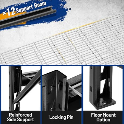 WORKPRO 8000LBS Storage Shelves, 77" Extra-Wide Garage Shelving, Heavy-Duty Metal Shelving Unit, Adjustable 4-Tier Garage Storage Rack for Warehouse, Basement,77" W X 24" D X 72" H, Black - size: 77" W X 24" D X 72" H