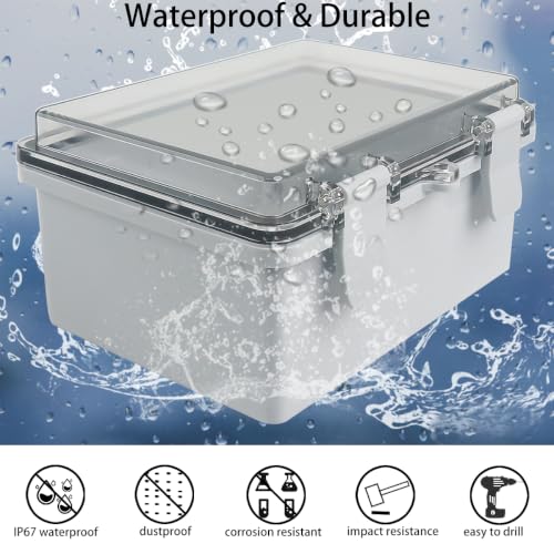 Junction Box, Hinged Grey Clear Cover IP67 Waterproof ABS Project Box with Mounting Plate Electrical Box Enclosure with Wall Bracket 7.1 x 5.1 x 3.5inch(180x130x90mm) - color: Transparent, size: 7.1"x5.1"x3.5"