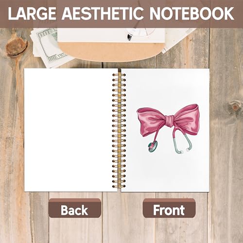 Nursing Gifts Notebook Journal, Nurse Gifts Notebooks for Note Taking, Preppy Coquette Pink Bow Stethoscope Journal, Aesthetic Hardcover Spiral Notebook 5.5x8.3in - color: nurse bow