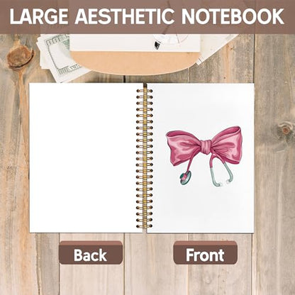 Nursing Gifts Notebook Journal, Nurse Gifts Notebooks for Note Taking, Preppy Coquette Pink Bow Stethoscope Journal, Aesthetic Hardcover Spiral Notebook 5.5x8.3in - color: nurse bow
