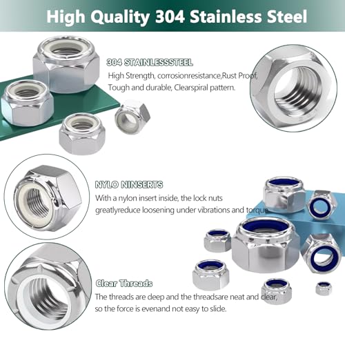 SAE & Metric Nylon Insert Lock Nuts Kit (750Pcs), Lock Nuts Assortment Kit - color: SAE & Metric 750PCS