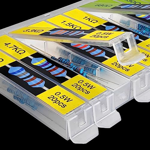 EEEEE 1/2W 30 Values 600pcs Individual Compartment 1 Ohm-1M Ohm with 1% Metal Film Resistor Assortment Kit and Electrical Industrial Assorted Set K Ohm Pack for Led Lights - style: 1/2 Watt 600pcs 1R-1M