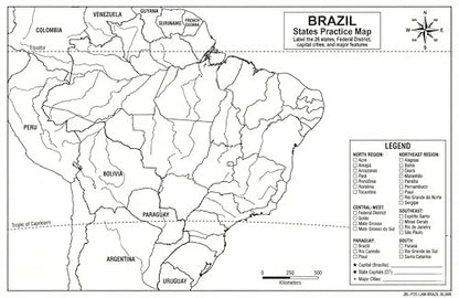 Brazil Map Poster 11x17 | Laminated Double-Sided Geography Chart with Color Map Front & Blank Outline Back | Reusable Classroom & Homeschool Learning Tool - color: Brazil