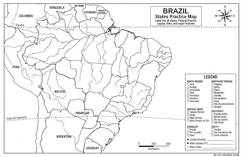 Brazil Map Poster 11x17 | Laminated Double-Sided Geography Chart with Color Map Front & Blank Outline Back | Reusable Classroom & Homeschool Learning Tool - color: Brazil
