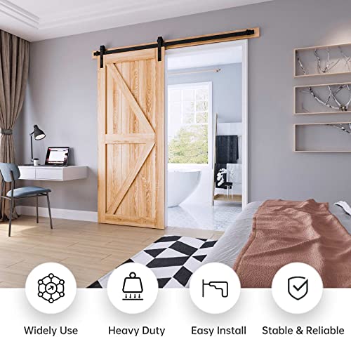 EaseLife 8 FT Sliding Barn Door Hardware Track Kit,Basic J Pulley,Slide Smoothly Quietly,Easy Install (8FT Track Kit for 40"~48" Wide Single Door) - size: 8FT