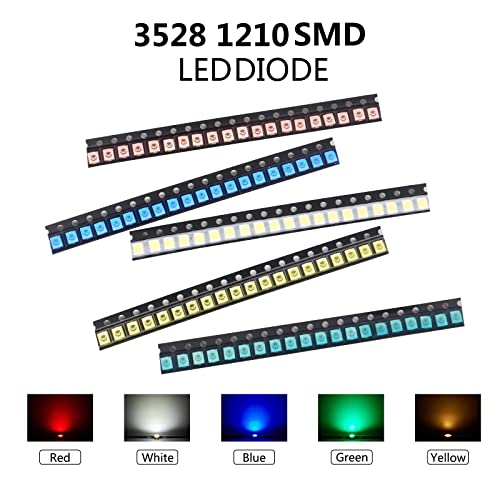 (5 Colors x 40 pcs = 200 pcs) 3528 1210 SMD LED Diode Lights Assorted Kit (Mini Chip 3.5mm x 2.8mm for PCB DC 20mA) Super Bright Lighting Bulb Lamps Electronics Components Light Emitting Diodes Chips - size: 3528/1210 5 Colors Assorted