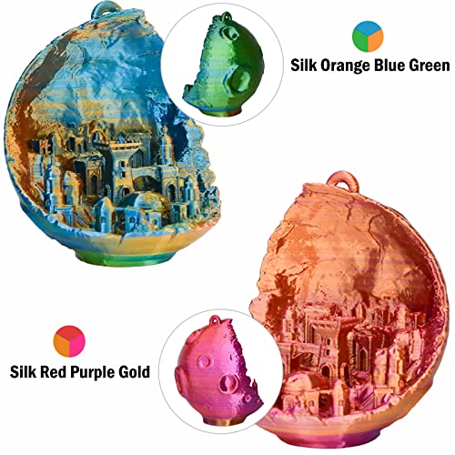 PLA Filament 1.75mm, Tri-Colors 3D Printer Filament, Rainbow PLA Filament Bundle, Coextrusion 3D Filament with Silk PLA Color Change, 3D Printing Filament +/-0.02mm, 200g X 4 Spool - color: Red Gold Blue Green Orange