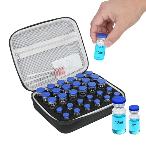 30slots Peptide Case for Fridge, Insulin & Peptide Vials Storage Case for 3ml or 10ml Vials, Space for Alcohol Wipes, Needles & Syringes, Adjustable Peptide Vial Storage Holder by KNOCKO - color: 30-slots (Black)