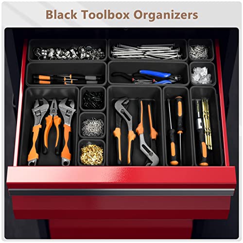 【𝟱𝟴𝗣𝗰𝘀】【5 Size】A-LUGEI Tool Box Organizer Tray Divider Set, 【Black】 Desk Drawer Organizer, Garage Organization and Storage Toolbox Accessories Rolling Tool Chest Cart Cabinet WorkBench Small Part - size: 58pcs-5 Size