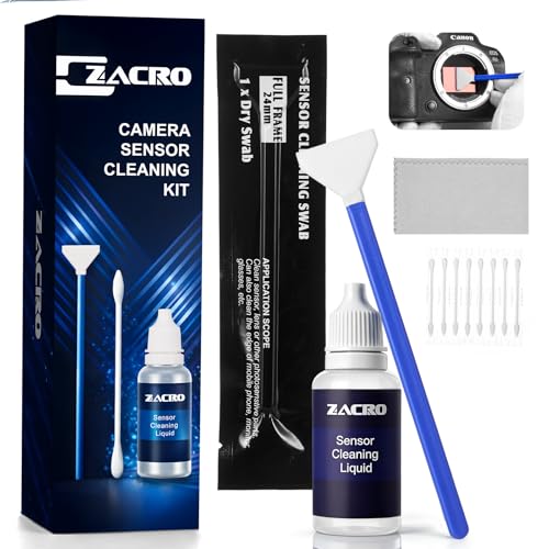 Zacro 24mm Full Frame Sensor Cleaning Swab*8 + 20ml Sensor Cleaner for DSLR SLR Digital Camera CMOS Sensor Cleaning, Compatible with Nikon Sony Canon (Add: 8*Cotton Swabs + 1*Cleaning Cloth) - size: 24mm