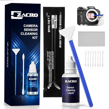 Zacro 24mm Full Frame Sensor Cleaning Swab*8 + 20ml Sensor Cleaner for DSLR SLR Digital Camera CMOS Sensor Cleaning, Compatible with Nikon Sony Canon (Add: 8*Cotton Swabs + 1*Cleaning Cloth) - size: 24mm