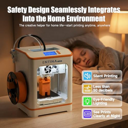 Entina Tina2C Mini 3D Printer Bundle for Kids & Beginners, Fully Assembled, Auto Leveling, Easy Setup, WiFi & App Control, 3000+ Models, 20+ DIY Modules, Includes 4-Color PLA Filament - color: Orange/Yellow/Pink/Purple