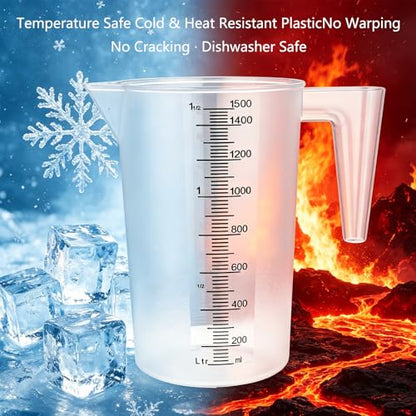 3 Set Plastic Measuring Cups for Liquids with Handle, 500/1500/3500 ML Clear & Strong Measuring Pitcher, Large Measure Cup for Motor Oil, Liquid Mixing, Kitchen, Baking Cooking, Laboratory and More - size: 500/1500/3500 ML