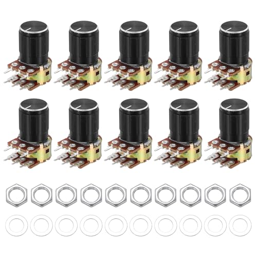MECCANIXITY Ohm Potentiometer Kit, WH148 B10K 15mm Shaft, Black 10 Set - style: B10K