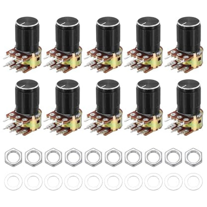 MECCANIXITY Ohm Potentiometer Kit, WH148 B10K 15mm Shaft, Black 10 Set - style: B10K