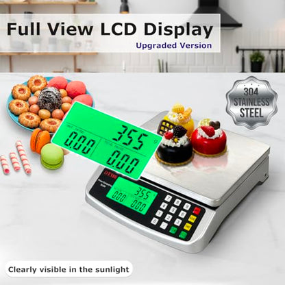 110lb Food Scale, Digital Kitchen Scale with Price Computing Commercial Scale 5 Units, Hold, Tare, PCS, 304 Stainless Steel for Baking, Cooking, Meat, Counting, Adapter Included - color: Silver 50kg (Hold Mode)