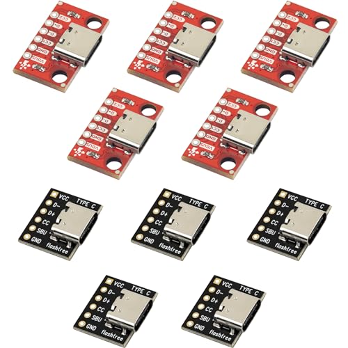 10pcs USB Type C Breakout Board Serial Basic Breakout Female Connector 2CC SBU 6Pin 2.54mm / 0.1" PCB Converter Board (2CC 5pcs+ CC/SBU 5pcs)