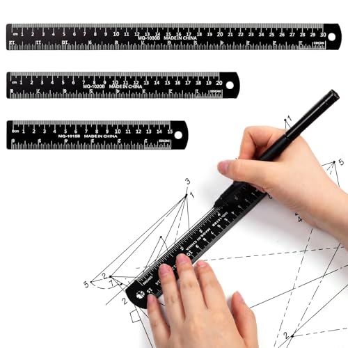 3-Pack Metal Ruler Set, 6 8 12 Inch Stainless Steel Ruler