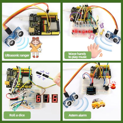 KEYESTUDIO ESP32 IoT Learning Kit for Beginners, Build Wi‑Fi & Bluetooth Smart Devices, Arduino IDE C/C++ and MicroPython Tutorials, Sensors, OLED, Motors & Complete Electronics Components