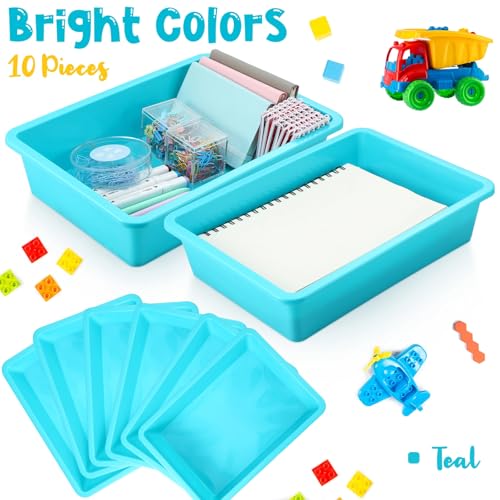 Kigley 16 Pcs Flat Storage Tray Organizer Bin Letter Size Paper Trays for Classroom Art Activity Plastic Stackable File Paper Organizer for Teacher Students School Office Book Organization