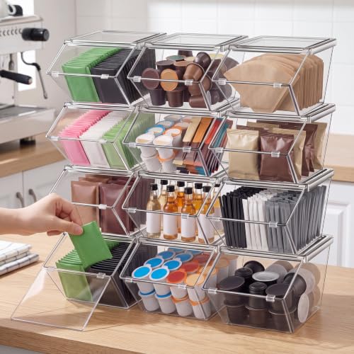 Yerliker 36 Pcs Clear Stackable Storage Bins with Lids for Pantry