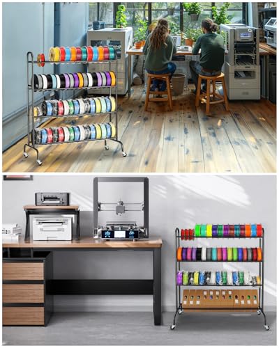 AHOWPD 3D Printer Filament Storage Rack - 4 Tier Rolling Filament Spool Holders Racks with Wheels, Heavy Duty Metal Shelf for PLA/ABS/TPU, Filaments Organzied for 3D Printing Studio, Office Workshop