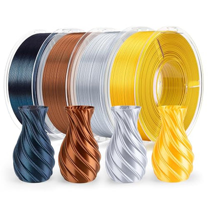 ELEGOO Silk PLA 3D Printer Filament Bundle 1.75mm 4 Colors 4 * 250g - color: 250g*4 Silk Gold/Silver Gray/Copper/Galaxy Black