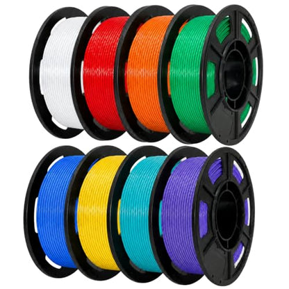 8 Colors PLA+ 3D Printer Filament Bundle, 8 Pack 250g Spool, High-Speed & Strong Toughness,Ideal as Birthday Gift - White + Red + Orange + Blue + Yellow + Green + Purple + Turquoise - color: Pla+ 250g*8- Jade White/Red/Pumpkin Orange/Green/Blue/Yellow/Tur