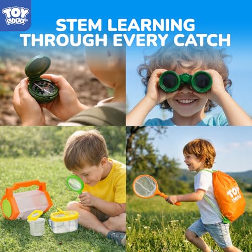 TOY Life Kids Explorer Bug Catcher Kit with Safari Costume, Binoculars Kids Outdoor Toys, Bug Toys, Butterfly Net, Camping Set Outdoor Activities Adventure Kit Nature Exploration Gifts Kid Ages 3-12 - style: 25 PCS Dress-Up Explorer Set - Orange