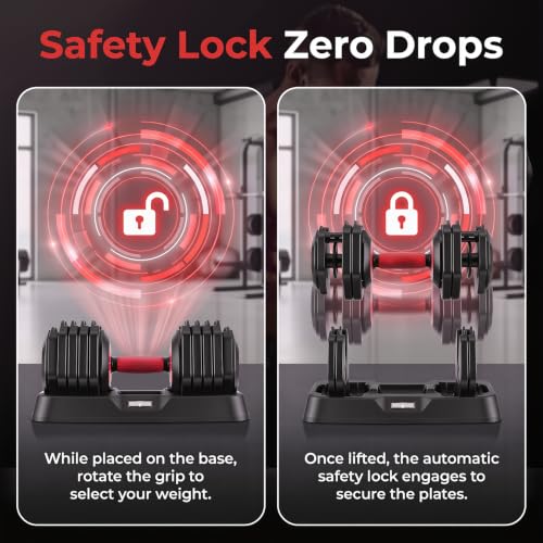OPPSDECOR Adjustable Dumbbell Set of 2, 10-in-1 Free Weight Set 25/50/55 lb - size: 50LB-Single