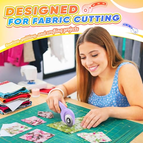 DIYSELF Rotary Cutter for Fabric, Fabric Cutter with 5 Rotary Blades 45 mm - color: Purple
