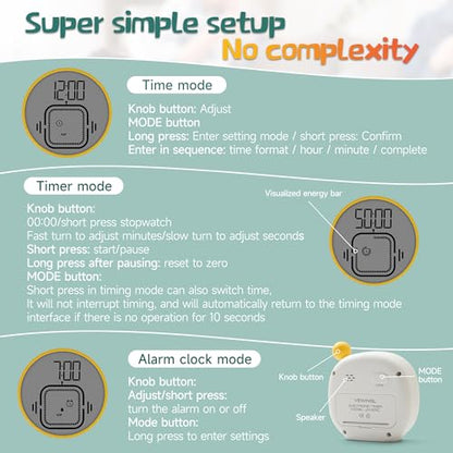 VEWINGL Visual Timer with Count Up & Countdown for Study, Work & Kitchen - color: White